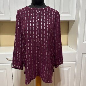 JM Collection Purple & Silver Metallic Top with Glitter Designs Long Sleeve